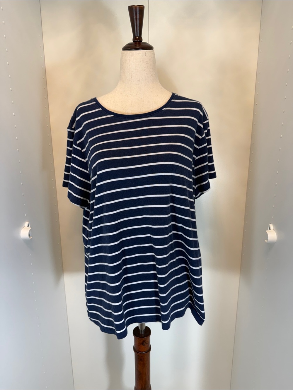 croft & barrow Navy and White Striped Short Sleeve Tee